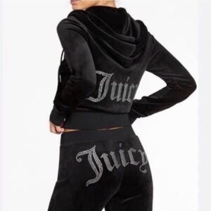 🔥JUICY COUTURE OG Bling Velour Tracksuit Hoodie & Pants Liqourice Black LARGE